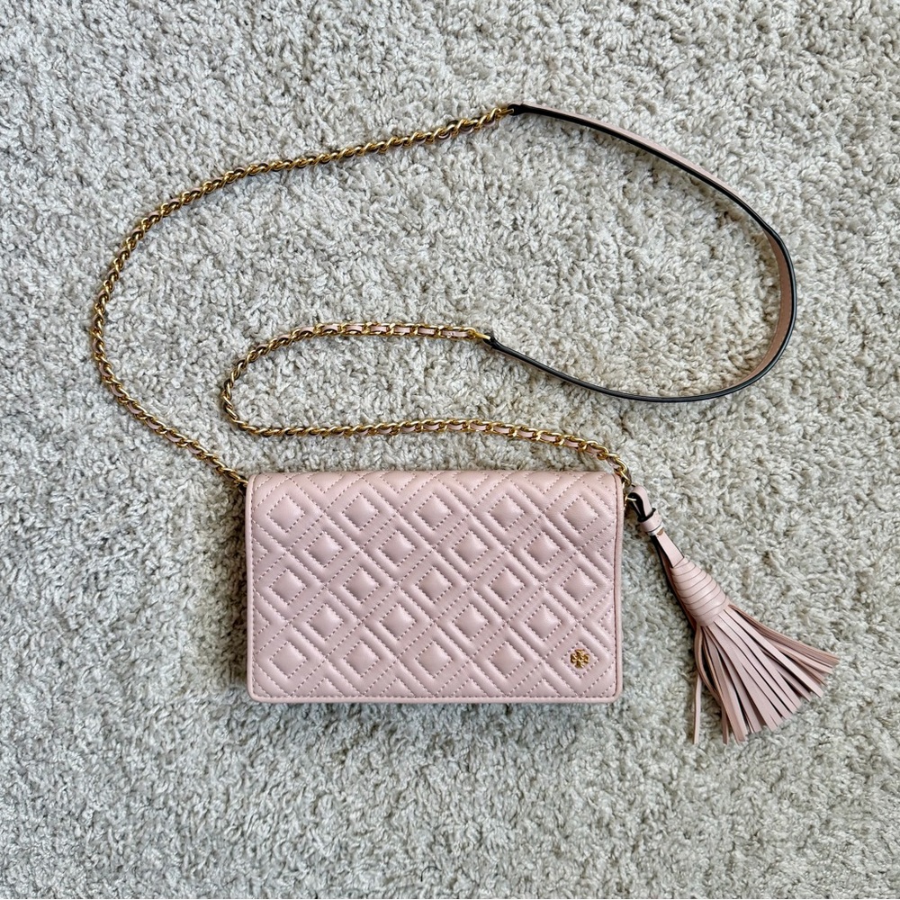 Tory Burch Fleming Flat Wallet Crossbody Shell Pink